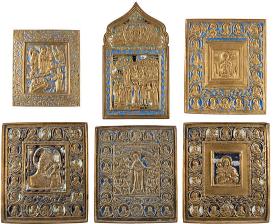SIX BRASS ICONS SHOWING THE IMAGES OF THE MOTHER OF GOD - фото 1