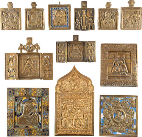 TWO TRIPTYCHS AND TEN BRASS ICONS SHOWING THE IMAGES OF - photo 1