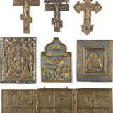 THREE CRUCIFIXES, A TRIPTYCH AND THREE BRASS ICONS SHOWI - photo 1