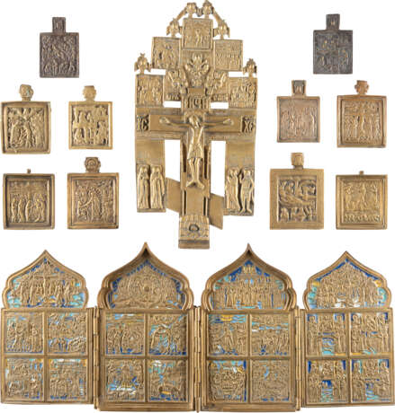 TEN BRASS ICONS, TETRAPTYCH AND A CRUCIFIX SHOWING THE M - photo 1