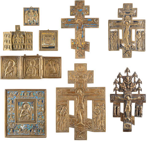 THREE BRASS ICONS, TWO TRIPTYCHS AND FOUR CRUCIFIXES Rus - photo 1