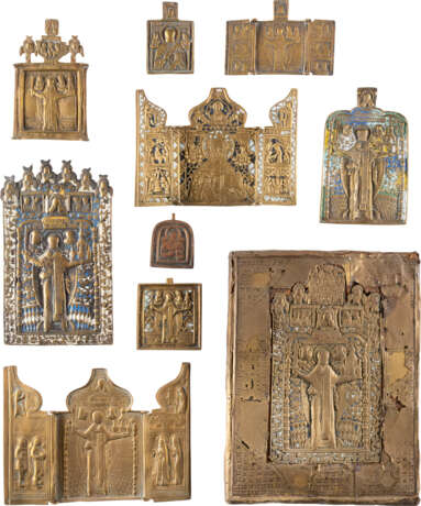 SEVEN BRASS ICONS AND THREE TRIPTYCHS SHOWING ST. NICHOL - photo 1