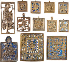 TWELVE BRASS ICONS SHOWING WARRIOR SAINTS Russian, 17th-