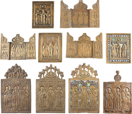 SEVEN BRASS ICONS AND THREE TRIPTYCHS SHOWING SELECTED S - фото 1