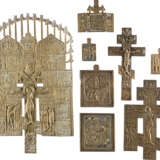 THREE CRUCIFIXES, A TRIPTYCH AND FOUR BRASS ICONS SHOWIN - photo 1