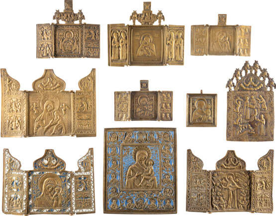 SEVEN TRIPTYCHS AND THREE BRASS ICONS SHOWING THE IMAGES - photo 1