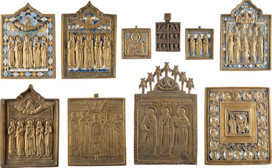 A COLLECTION OF TEN BRASS ICONS SHOWING SELECTED SAINTS - фото 1