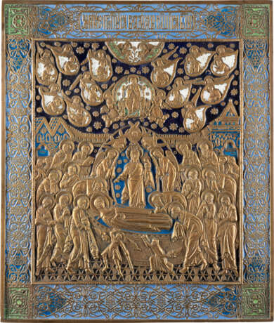 A LARGE AND ENAMEL BRASS ICON SHOWING THE DORMITION OF T - photo 1