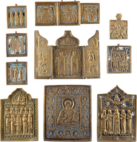 TWO TRIPTYCHS AND EIGHT BRASS ICONS SHOWING THE IMAGES O - photo 1