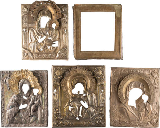 A BASMA AND FOUR OKLADS OF ICONS SHOWING IMAGES OF THE M - Foto 1
