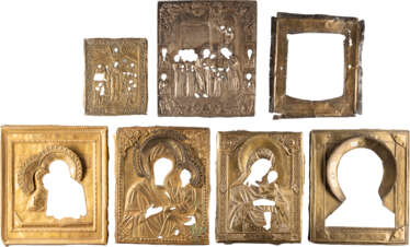 A BASMA AND SIX OKLADS OF ICONS SHOWING IMAGES OF THE MO