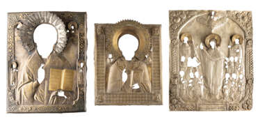 THREE OKLADS OF ICONS SHOWING ST. NICHOLAS OF MYRA AND T