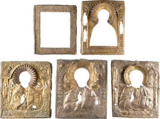 A BASMA AND FOUR OKLADS OF ICONS SHOWING CHRIST PANTOKRA