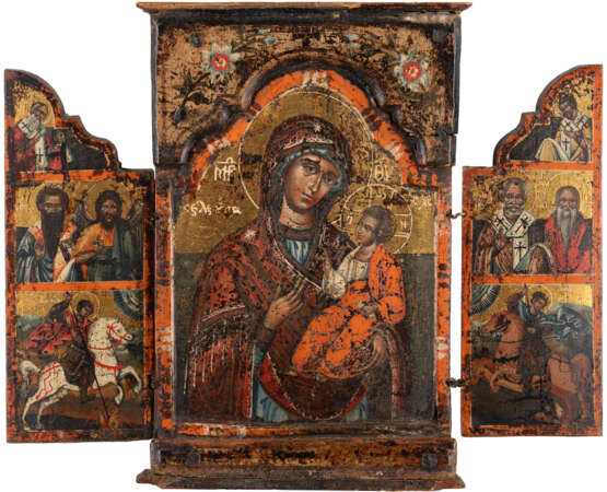 A LARGE TRIPTYCH SHOWING THE ELEUSA MOTHER OF GOD AND SE - фото 1
