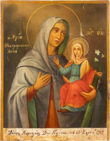 A SMALL DATED ICON SHOWING ST. ANNA Greek, dated 1912 Oi - photo 1