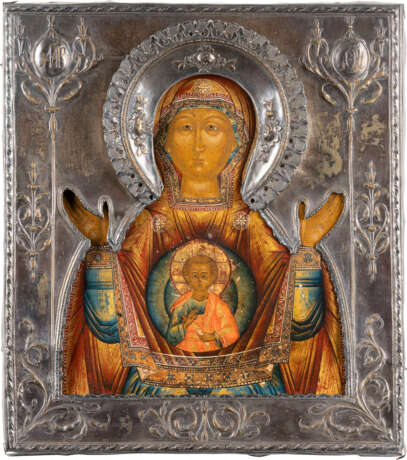 A FINE ICON SHOWING THE MOTHER OF GOD OF THE SIGN WITH A - photo 1