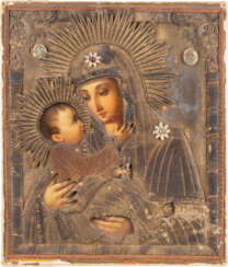 AN ICON SHOWING THE MOTHER OF GOD UMILENIE WITH EMBROIDE