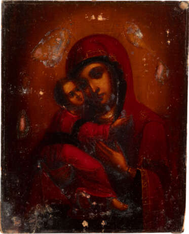 A SMALL ICON SHOWING THE VLADIMIRSKAYA MOTHER OF GOD WIT - photo 2