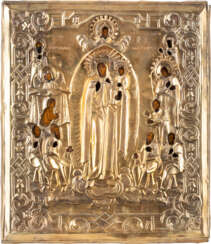 A LARGE ICON SHOWING THE MOTHER OF GOD 'JOY TO ALL WHO G