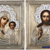 A PAIR OF WEDDING ICONS WITH SILVER-GILT AND CLOISONNÉ E - Foto 1