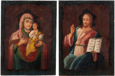 A PAIR OF ICONS SHOWING CHRIST PANTOKRATOR AND THE MOTHE