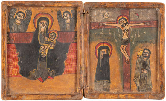 A COPTIC DIPTYCH SHOWING THE MOTHER OF GOD AND THE CRUCI - фото 1