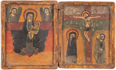 A COPTIC DIPTYCH SHOWING THE MOTHER OF GOD AND THE CRUCI
