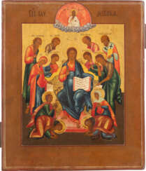 AN ICON OF THE EXTENDED DEISIS Russian, mid 19th century Te