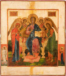A LARGE ICON OF THE EXTENDED DEISIS Russian, circa 1800 Tem