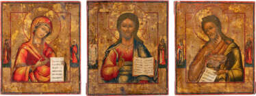 THREE DATED, FINE AND SMALL ICONS FORMING A DEISIS: CHRIST