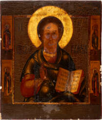 AN ICON SHOWING CHRIST PANTOKRATOR AND TWO REVERSE PAINTING