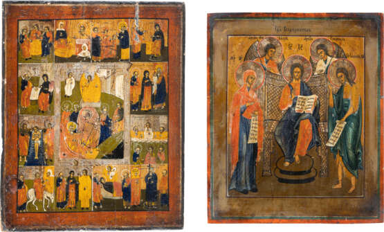 TWO ICONS: EXTENDED DEISIS AND A FEAST DAY ICON Russian, 19 - Foto 1