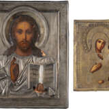 TWO ICONS SHOWING CHRIST PANTOKRATOR WITH A SILVER OKLAD AN - photo 1