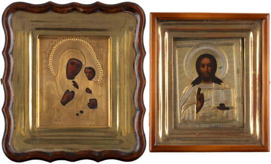 TWO ICONS WITH OKLAD WITHIN KYOT: CHRIST PANTOKRATOR AND TH - photo 1