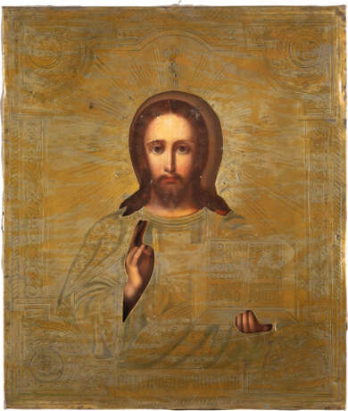 AN ICON SHOWING CHRIST PANTORKATOR WITH OKLAD Russian, circ - фото 1
