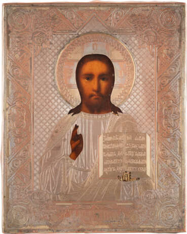 A SMALL ICON SHOWING CHRIST PANTOKRATOR WITH OKLAD Russian, - photo 1