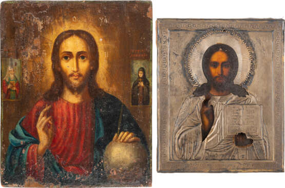 TWO ICONS SHOWING CHRIST PANTOKRATOR (WITH SILVER OKLAD) Ru - Foto 1