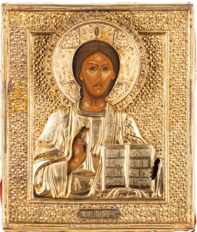 AN ICON SHOWING CHRIST PANTOKRATOR WITH A SILVER-GILT OKLAD - Foto 1