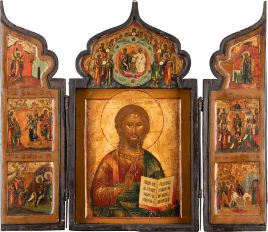 A VERY LARGE TRIPTYCH SHOWING CHRIST PANTOKRATOR, THE NEW T - Foto 1