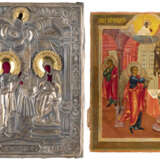 AN ICON SHOWING THE ANNUNCIATION WITH OKLAD Russian, mid 19 - фото 1