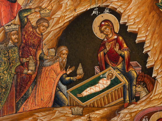 A FINE ICON SHOWING THE NATIVITY OF CHRIST, THE ADORATION O - photo 2