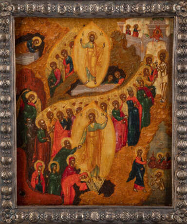 A SIGNED ICON OF THE ANASTASIS WITH 16 FEASTS AND GILDED SI - photo 3