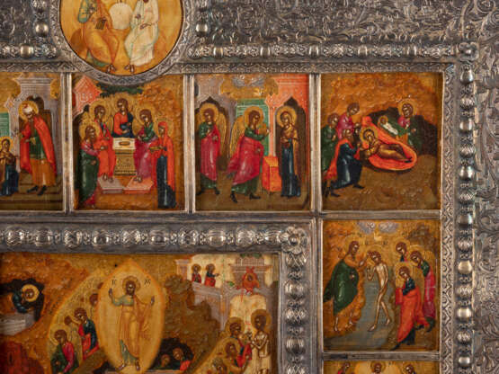 A SIGNED ICON OF THE ANASTASIS WITH 16 FEASTS AND GILDED SI - photo 5