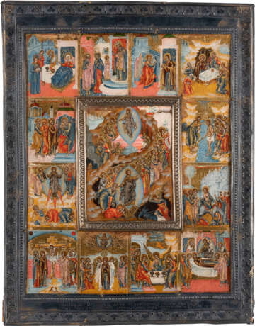 A VERY FINE ICON OF THE RESURRECTION AND FEAST DAYS WITH SI - Foto 1