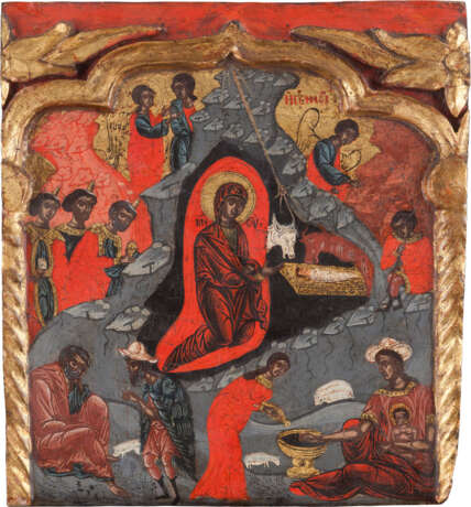 A FINE ICON SHOWING THE NATIVITY OF CHRIST FROM A CHURCH IC - фото 1