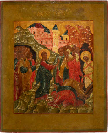 A RARE ICON SHOWING THE RAISING OF LAZARUS Russian, 19th ce - фото 1