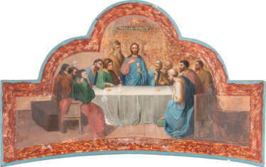 A LARGE ICON SHOWING THE LAST SUPPER FROM A CHURCH ICONOSTA