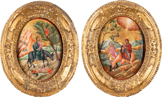 A RARE PAIR OF ICONS SHOWING THE FLIGHT INTO EGYPT AND THE - Foto 1