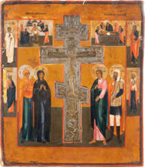 A STAUROTHEK ICON SHOWING THE CRUCIFIXION OF CHRIST, THE DE