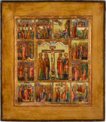 A RARE ICON SHOWING THE CRUCIFIXION AND THE PASSION OF CHRI
